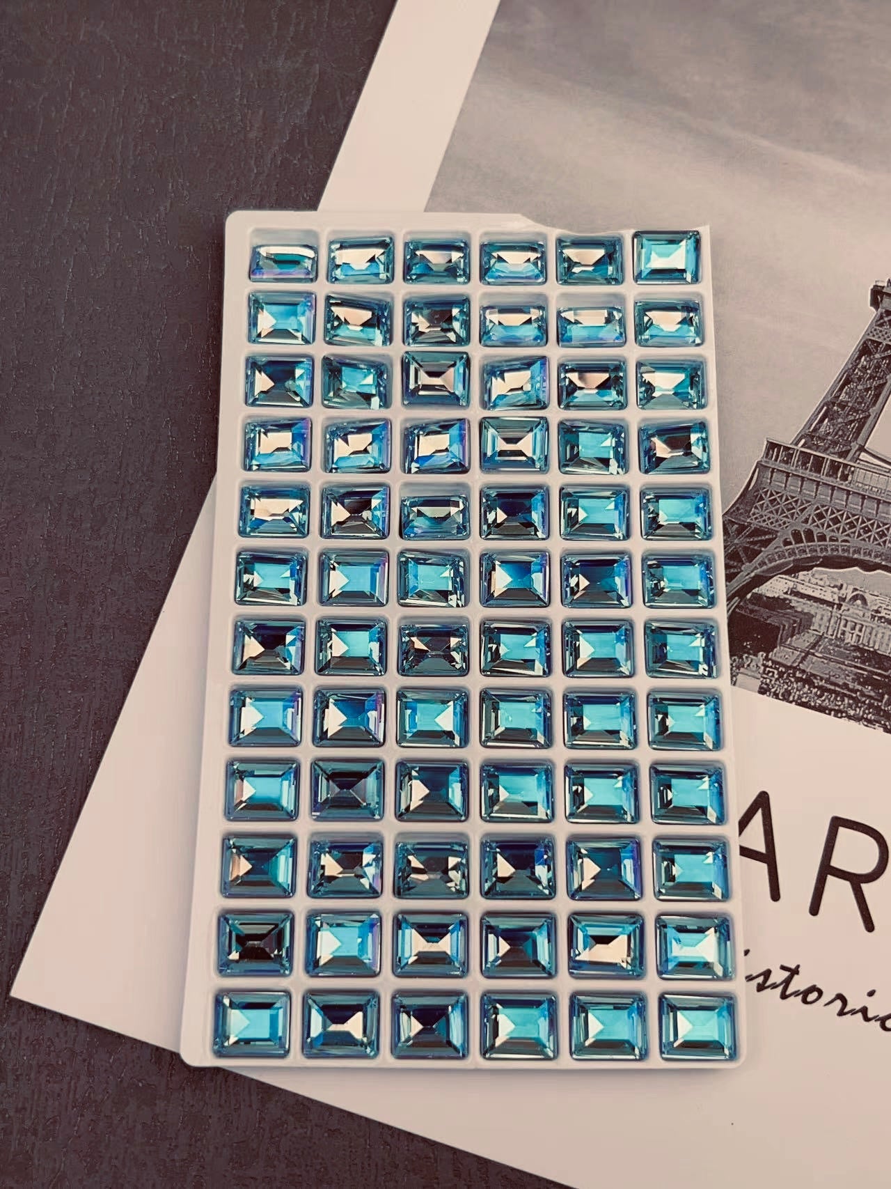 Blue Rectangular Rhinestone 10*8Mm