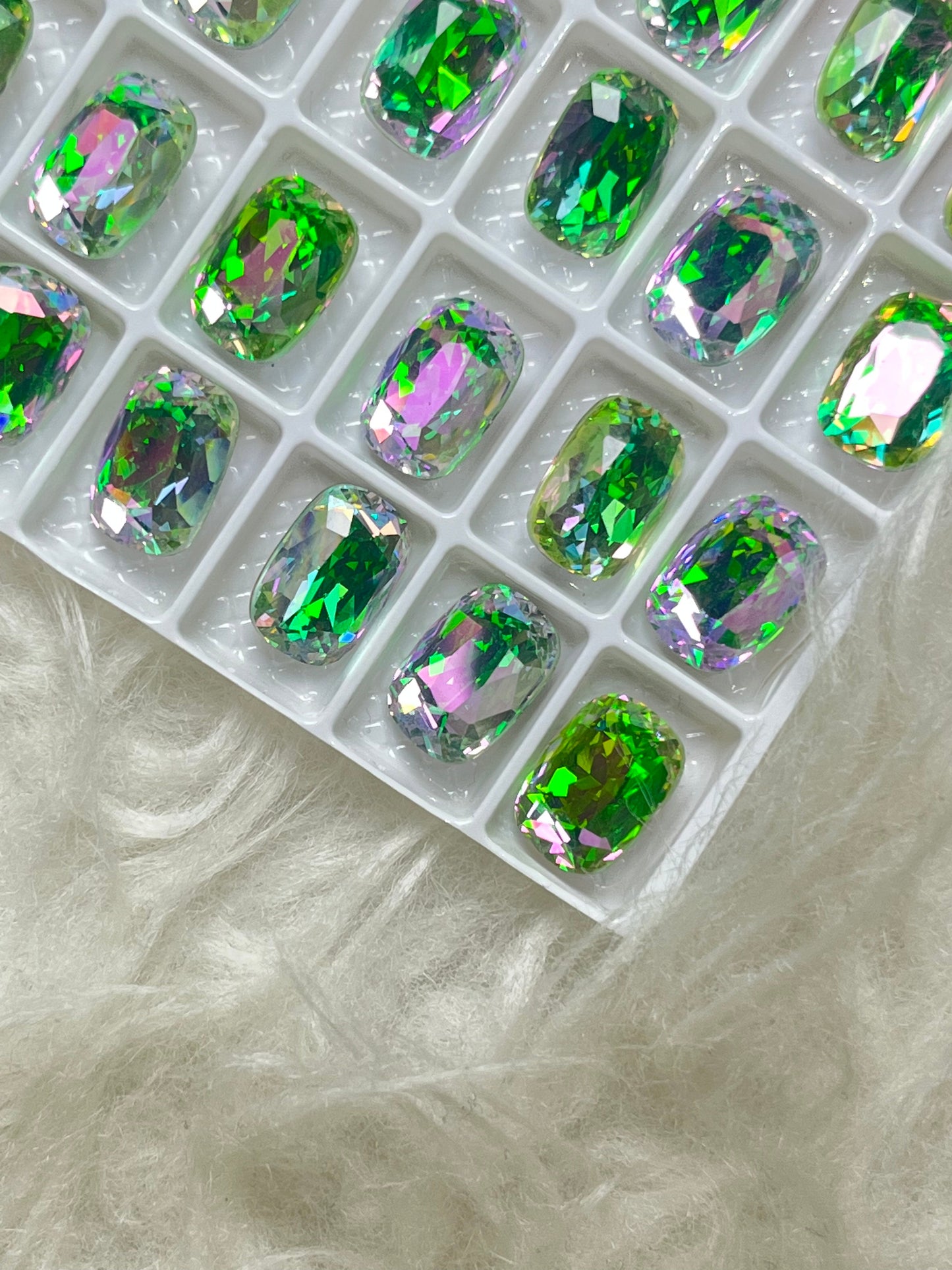 Green Purple Cushion Rectangular Rhinestones 14*10Mm