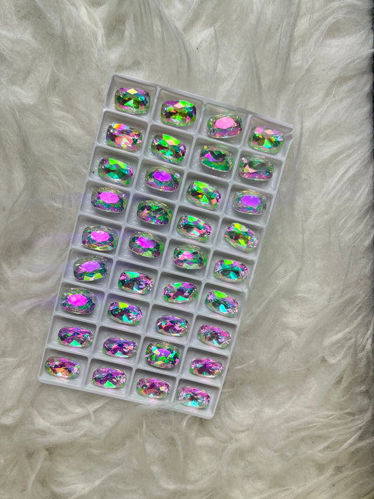 Purple Green Cushion Rectangular Rhinestones 14*10Mm